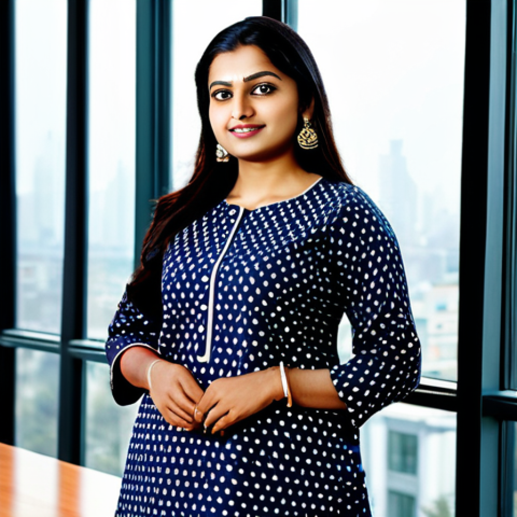 코모로 비자 신청 절차 - Modern Office Portrait**
"A confident Indian businesswoman in a stylish, modest salwar kameez, stan...