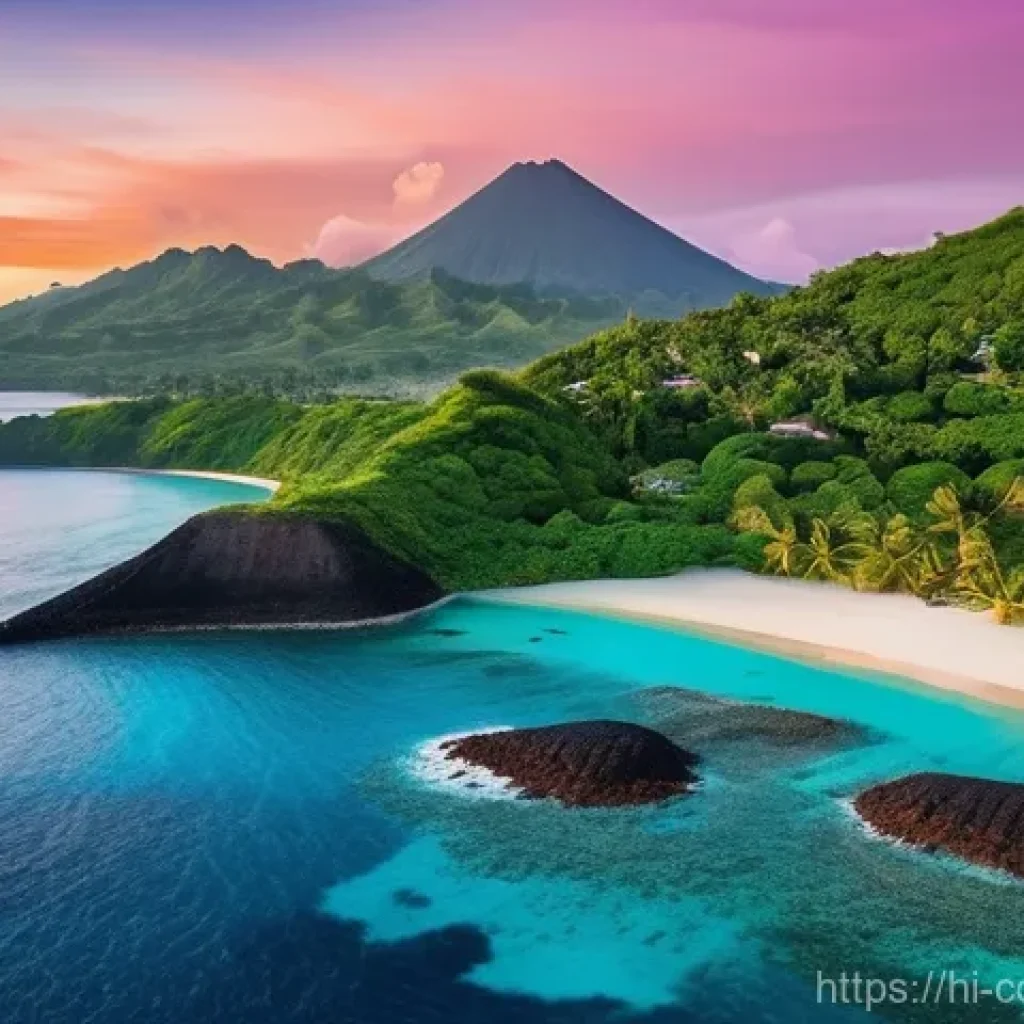 코모로 관광업과 현지 주민 소득 - **"A breathtaking panoramic view of the Comoros coastline at sunrise. The foreground features a pris...