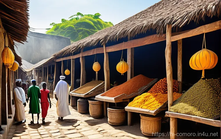 코모로와 프랑스 식민지 역사 - Prompt 1: The Bustling Ancient Comorian Trade Hub**