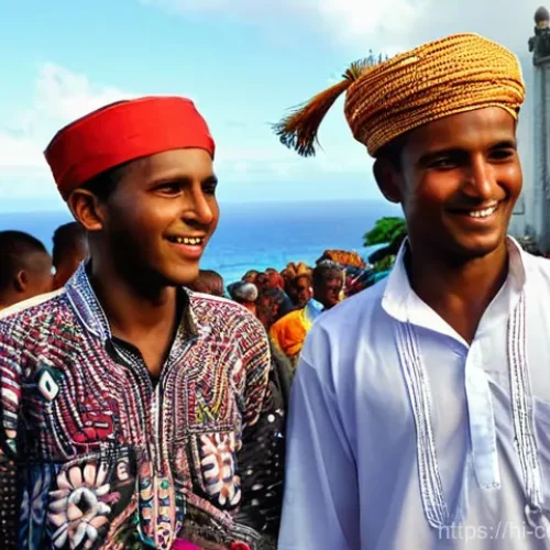 Home 29 코모로 이슬람 전통과 현대화 - A Joyful Comoran Festival Scene**
A vibrant and serene street scene in Moroni, Comoros, during a bu...