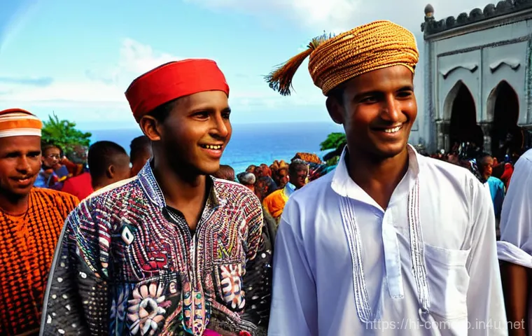코모로 이슬람 전통과 현대화 - A Joyful Comoran Festival Scene**
A vibrant and serene street scene in Moroni, Comoros, during a bu...