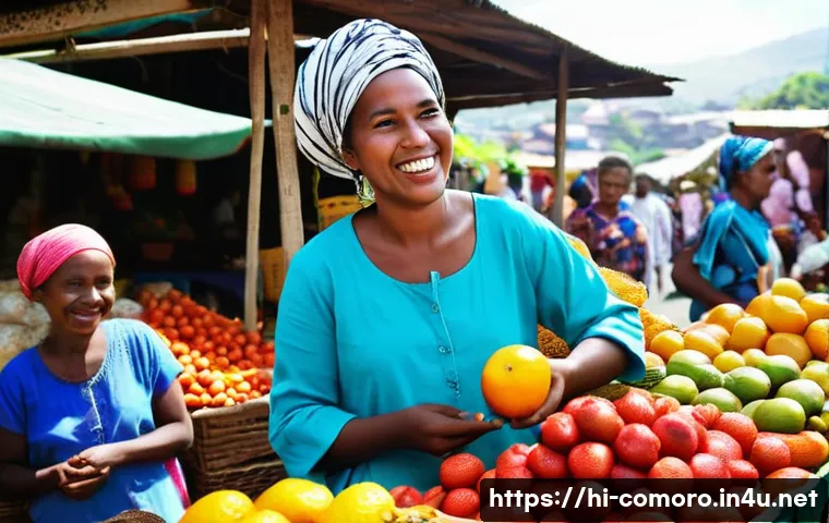 코모로 스와힐리어 기본 표현 - **Comoros Market Delight:**
A vibrant, bustling outdoor market in Comoros, filled with colorful ...